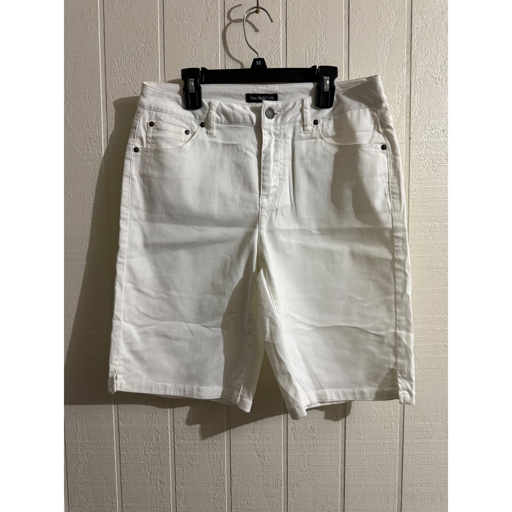 Needle & Cloth Womens White Denim Bermuda Shorts Size 6 Stretch Slit Hem